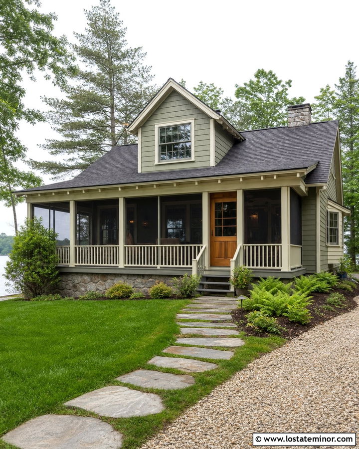 Sage Green House With Screened Porch Railings - 30 Sage Green House Design With Railings Ideas