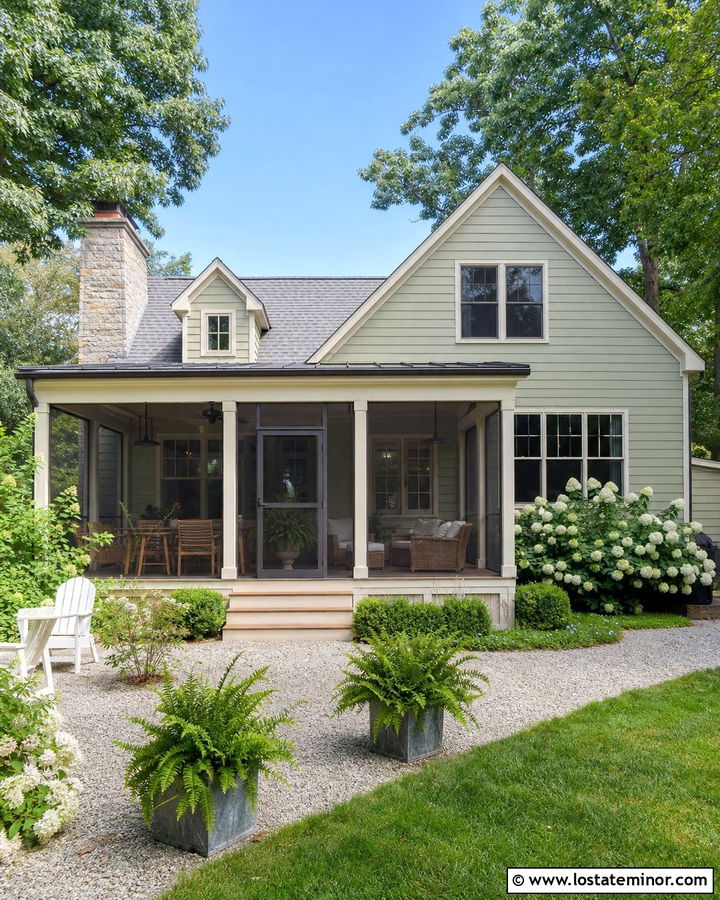 Sage Green House With Screened Porch - 30 Sage Green House Design With Backyard Ideas
