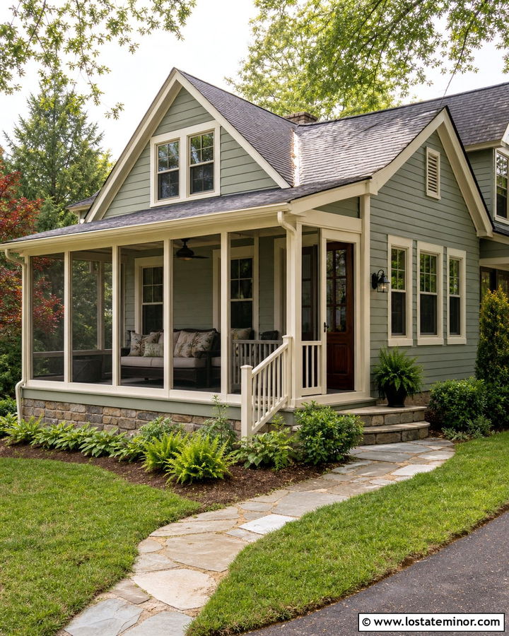 Sage Green House With Screened Side Porch Daybed - 30 Sage Green House Design With Daybed Ideas