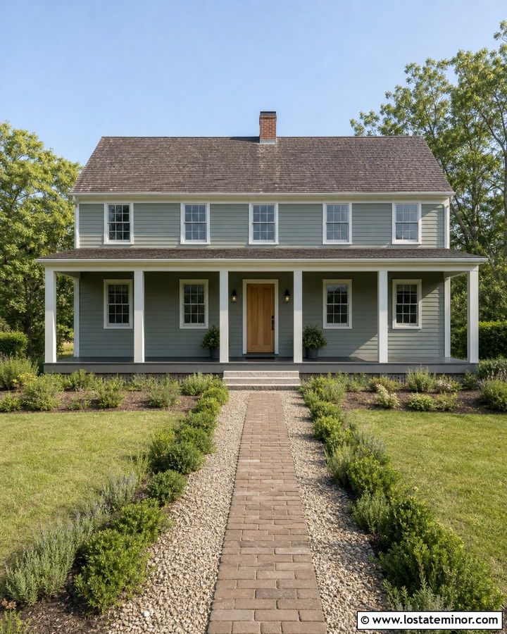 Sage Green House With Shaker Porch Columns - 30 Sage Green House Design With Porch Columns Ideas
