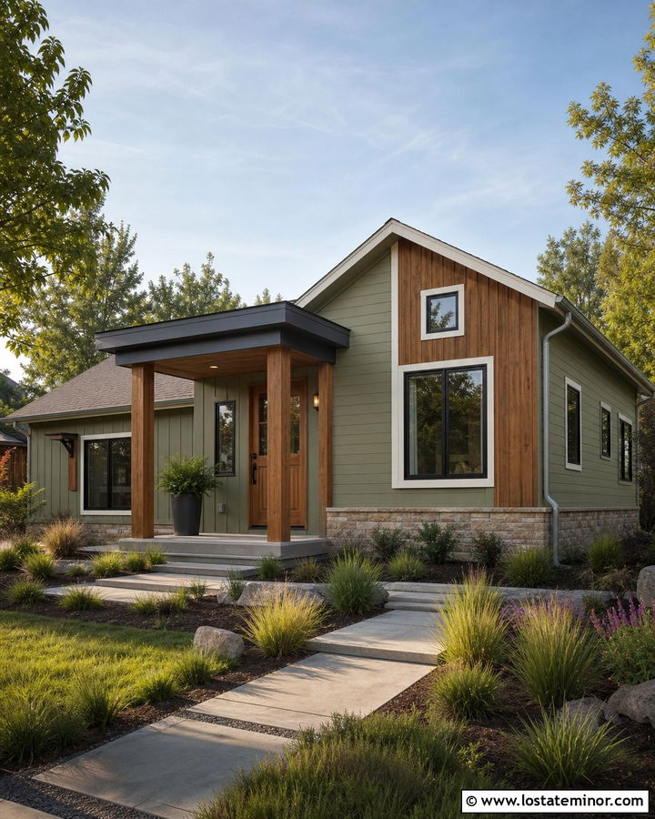 Sage Green House With Shed Roof Portico - 30 Sage Green House Design With Portico Ideas