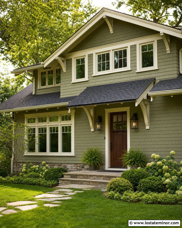 Sage Green House With Shingle Roof Awning - 30 Sage Green House Design With Awning Ideas