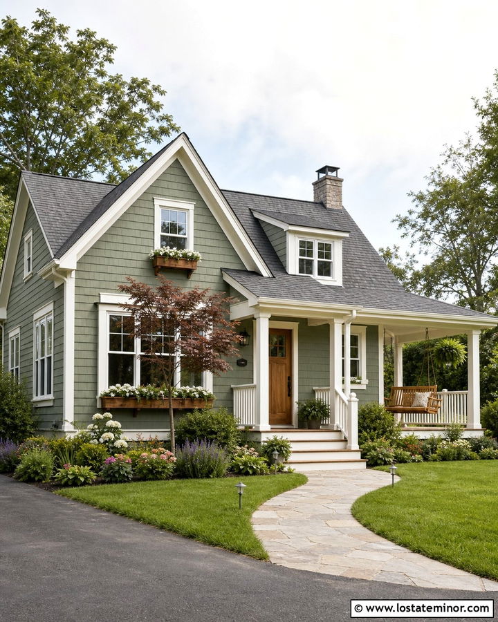 Sage Green House With Side Porch Swing - 30 Sage Green House Design With Swing Ideas