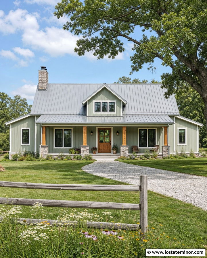 Sage Green House With Silver Metal Roof - 30 Sage Green House Design With Roof Ideas