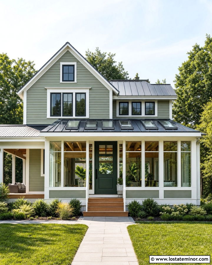 Sage Green House With Skylight Sunroom - 30 Sage Green House Design With Sunroom Ideas