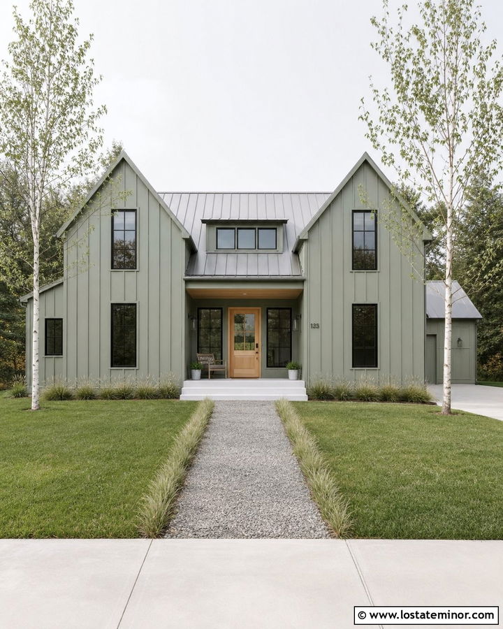 Sage Green House With Slim Black Window Frames - 30 Sage Green House Design With Window Frames Ideas
