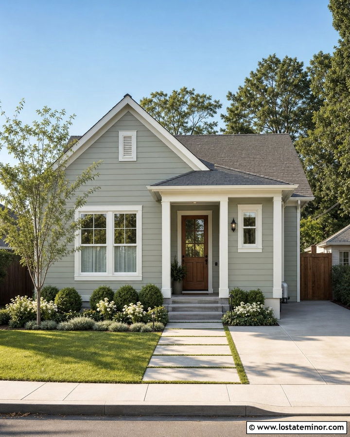 Sage Green House With Small Front Yard Landscaping - 30 Sage Green House Design With Landscaping Ideas