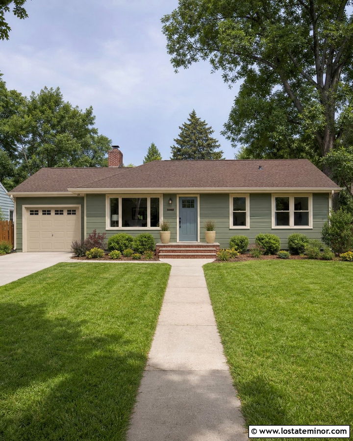Sage Green House With Soft Beige Trim - 30 Sage Green House Design With Trim Ideas