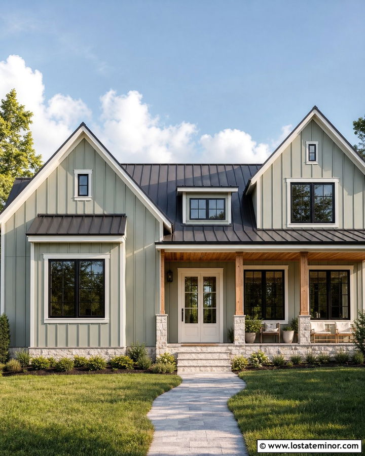 Sage Green House With Soft White Glass Door - 30 Sage Green House Design With Front Door Ideas