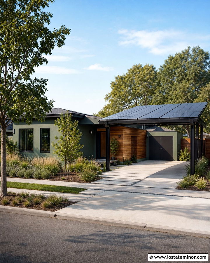 Sage Green House With Solar Panel Carport - 30 Sage Green House Design With Carport Ideas