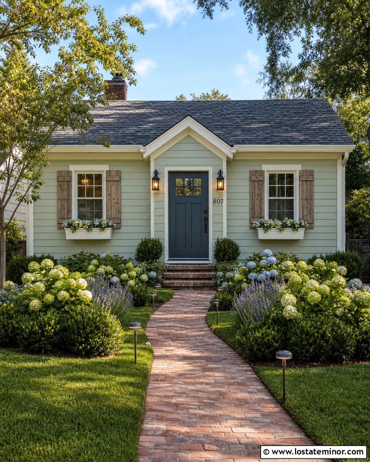 Sage Green House With Solar Walkway Lights - 30 Sage Green House Design With Lighting Ideas
