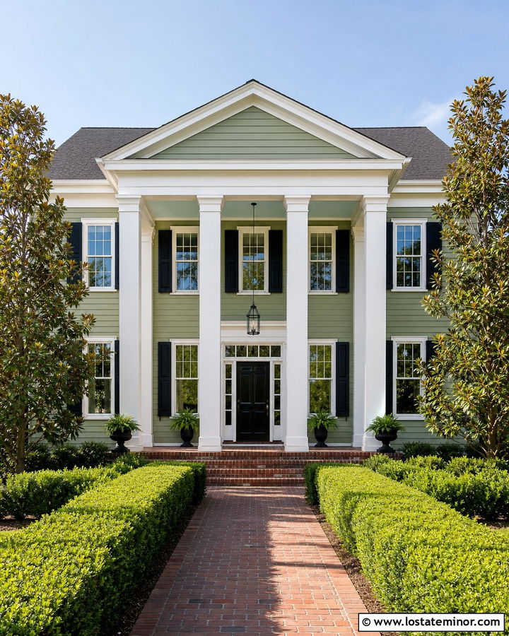 Sage Green House With Southern Portico - 30 Sage Green House Design With Portico Ideas