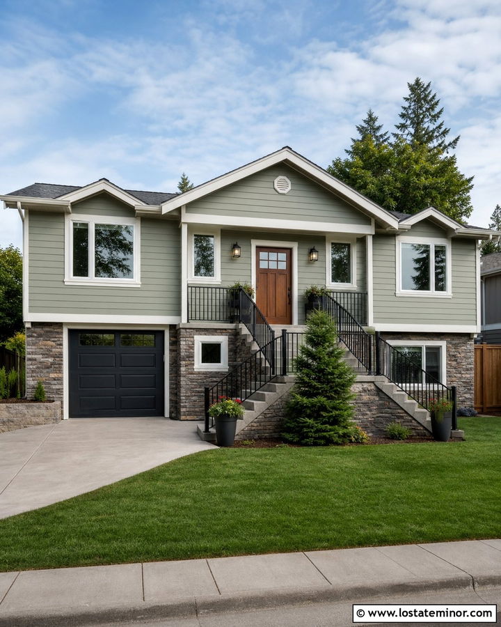 Sage Green House With Split Entry Steps - 30 Sage Green House Design With Steps Ideas