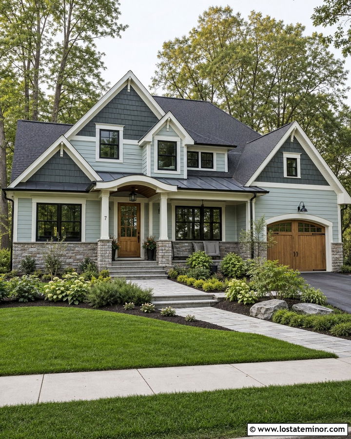 Sage Green House With Staggered Shingle Gables - 30 Sage Green House Design With Shingles Ideas