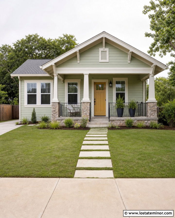 Sage Green House With Stepping Stone Walkway - 30 Sage Green House Design With Walkway Ideas