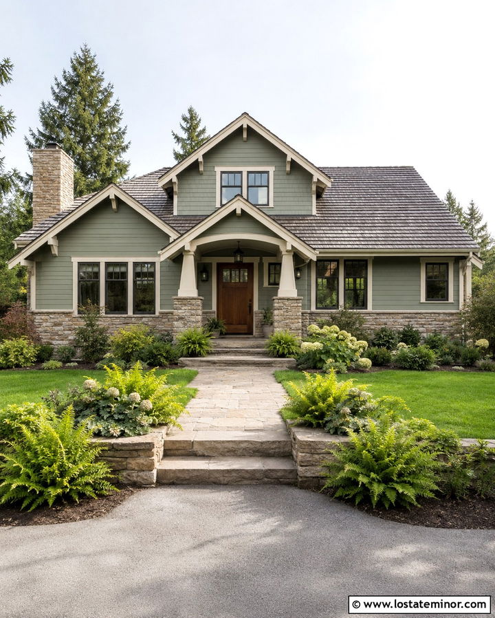 Sage Green House With Stone Accents - 30 Stone House Design With Accents Ideas