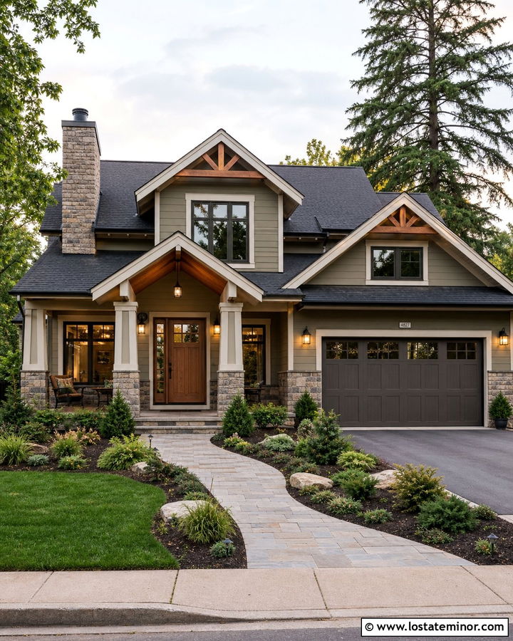 Sage Green House With Stone And Cedar Accents - 30 Sage Green House Design With Stone Accents Ideas