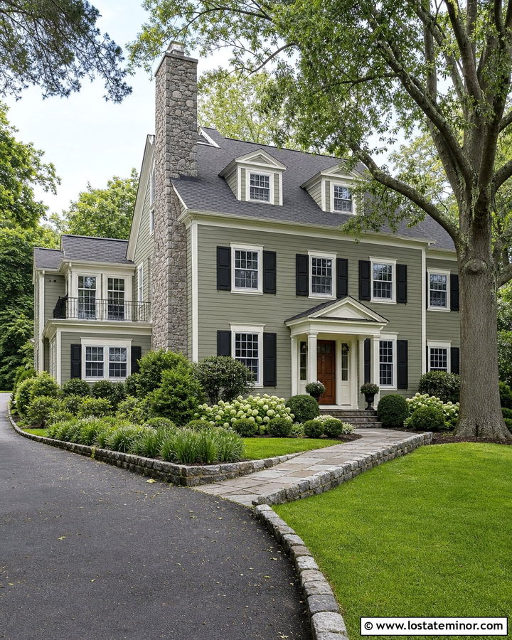 Sage Green House With Stone Chimney - 30 Sage Green House Design With Stone Accents Ideas