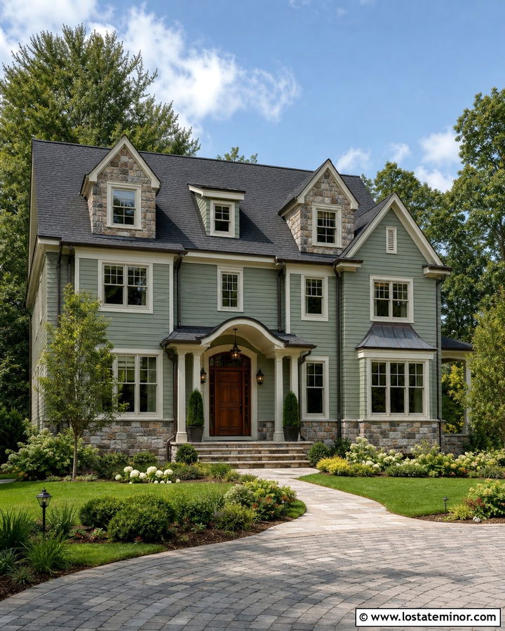 Sage Green House With Stone Dormers - 30 Sage Green House Design With Dormers Ideas