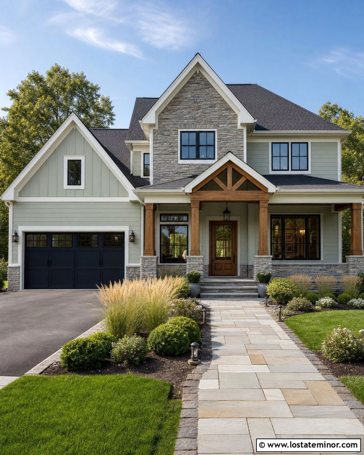 Sage Green House With Stone Gable - 30 Sage Green House Design With Stone Accents Ideas