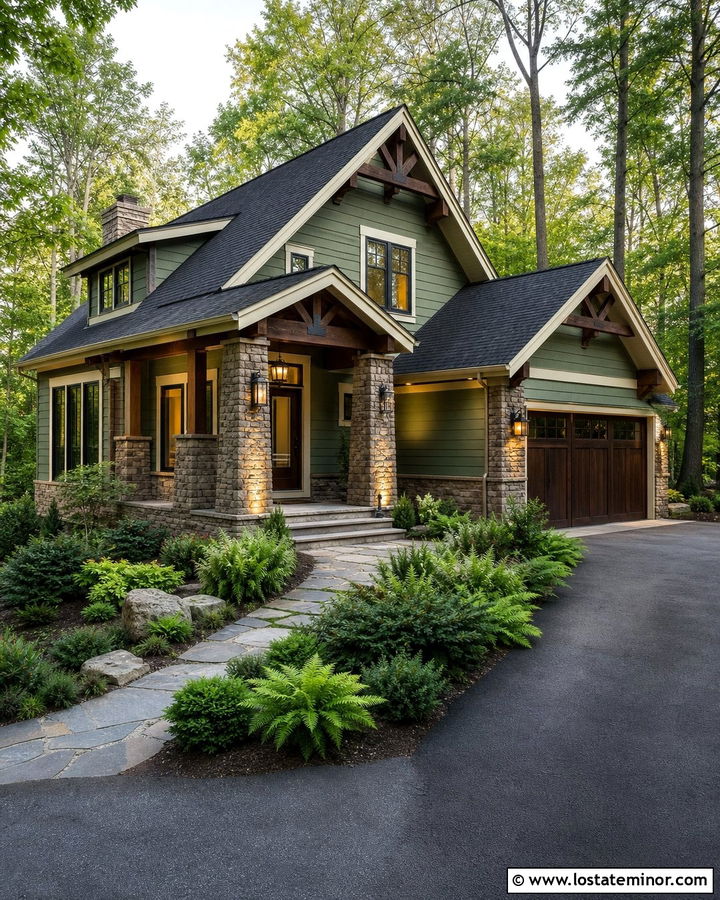 Sage Green House With Stone Uplighting - 30 Sage Green House Design With Lighting Ideas