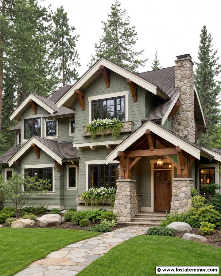 Sage Green House With Stone Window Boxes - 30 Sage Green House Design With Window Boxes Ideas