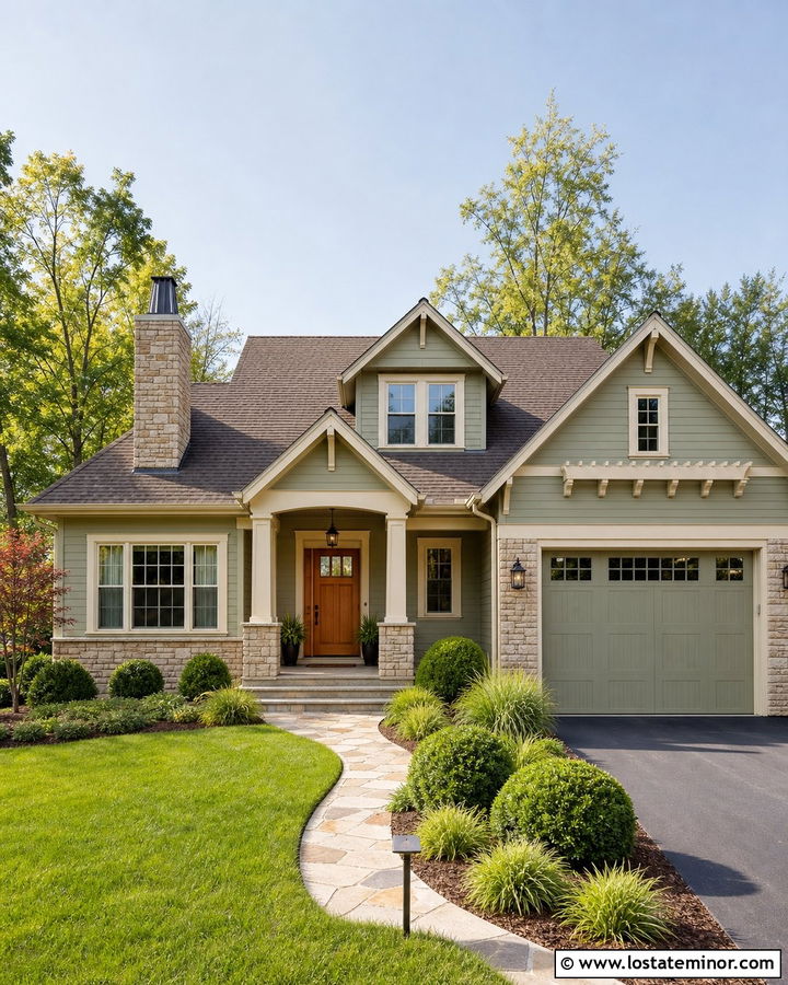 Sage Green House With Tan Ledgestone - 30 Sage Green House Design With Stone Accents Ideas