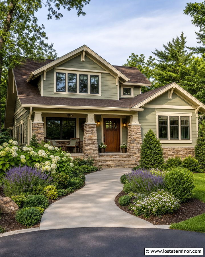 Sage Green House With Tan Stone Wainscoting - 30 Stone House Design With Wainscoting Ideas