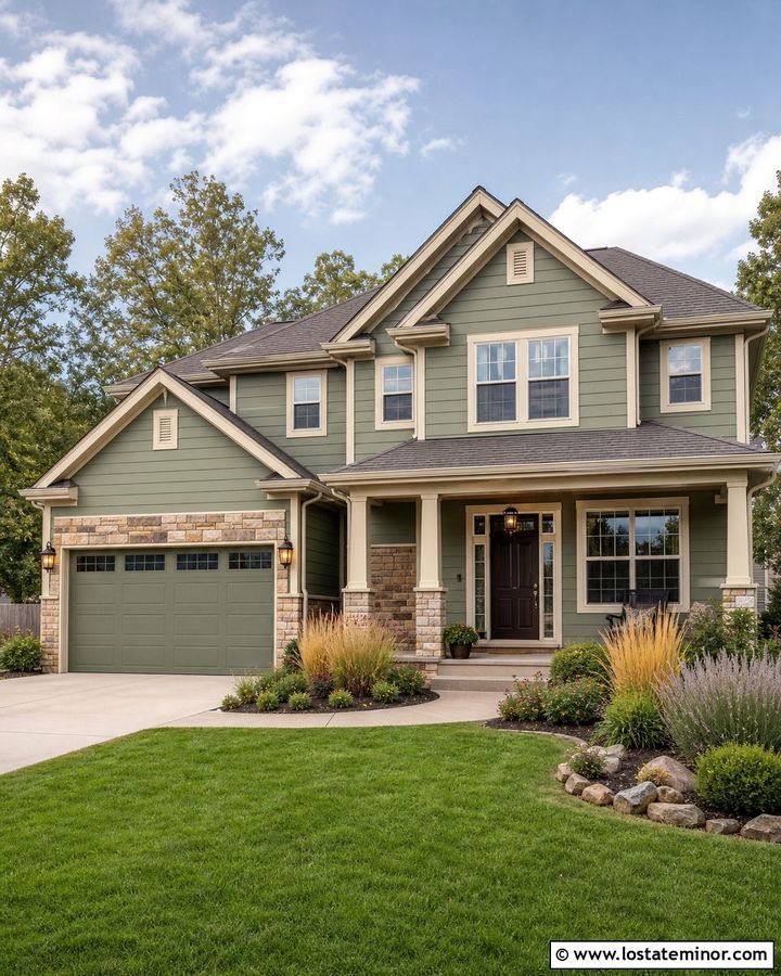 Sage Green House With Tan Stone Wainscoting - 30 Sage Green House Design With Wainscoting Ideas