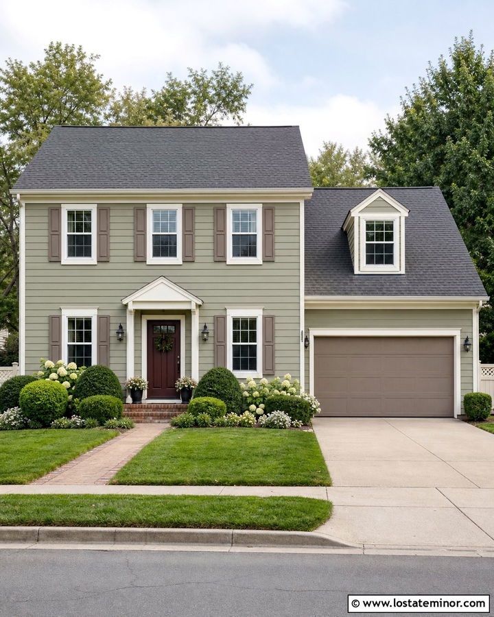 Sage Green House With Taupe Garage Door - 30 Sage Green House Design With Garage Door Ideas