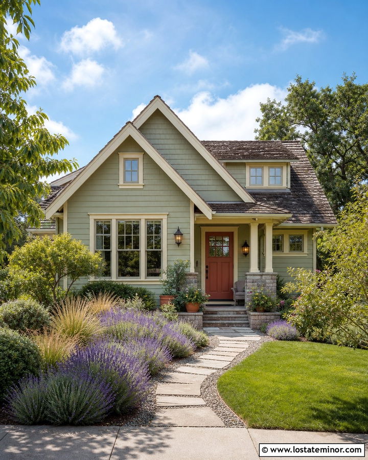 Sage Green House With Terracotta Door And Gables - 30 Sage Green House Design With Gables Ideas