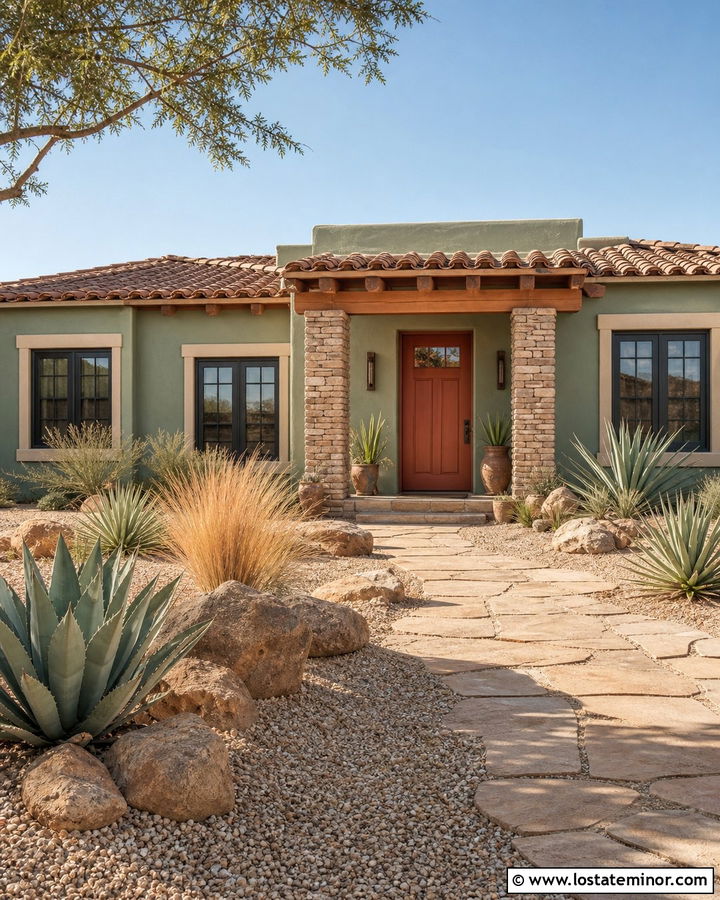 Sage Green House With Terracotta Front Door - 30 Sage Green House Design With Entry Door Ideas