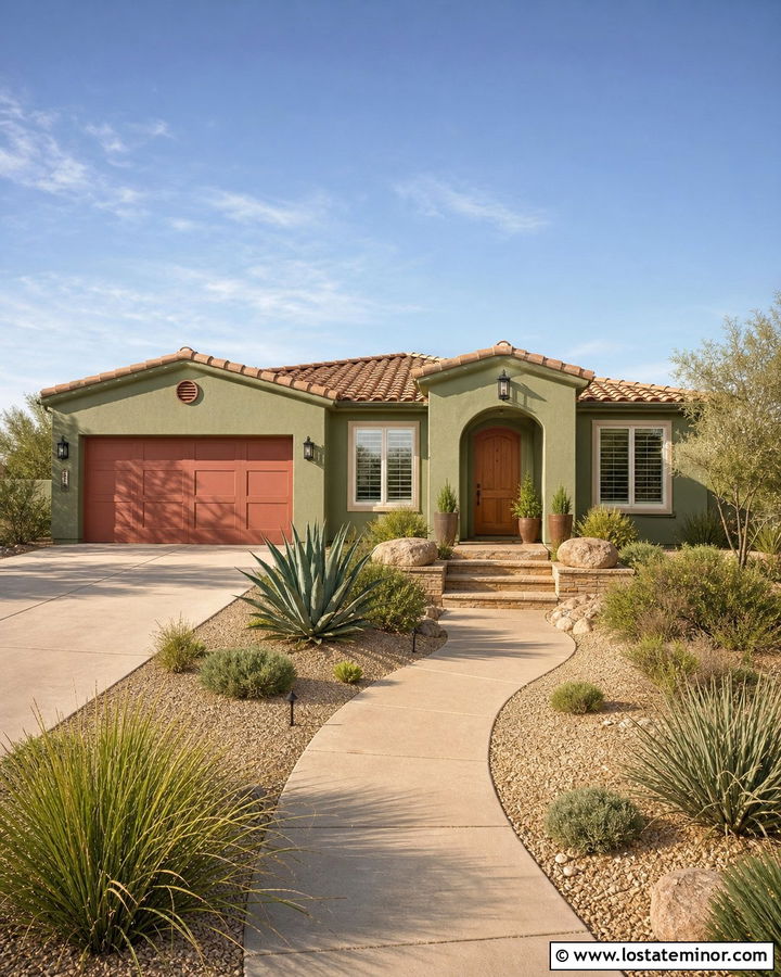 Sage Green House With Terracotta Garage Door - 30 Sage Green House Design With Garage Door Ideas