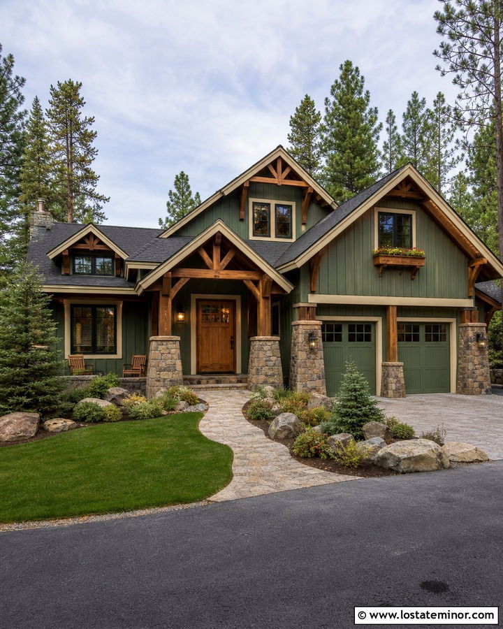Sage Green House With Timber Gable Trusses - 30 Sage Green House Design With Gables Ideas