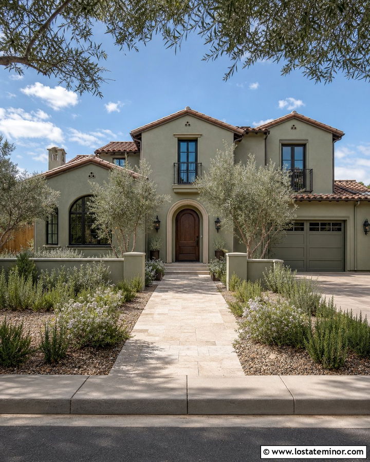 Sage Green House With Travertine Walkway - 30 Sage Green House Design With Walkway Ideas