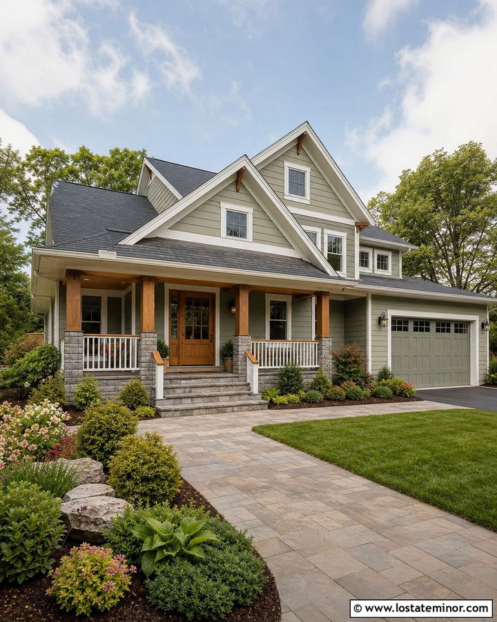 Sage Green House With Two Tone Railings - 30 Sage Green House Design With Railings Ideas