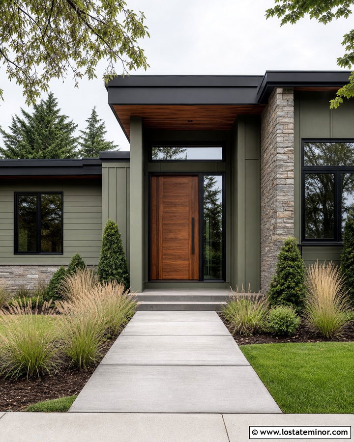 Sage Green House With Walnut Front Door - 30 Sage Green House Design With Front Door Ideas