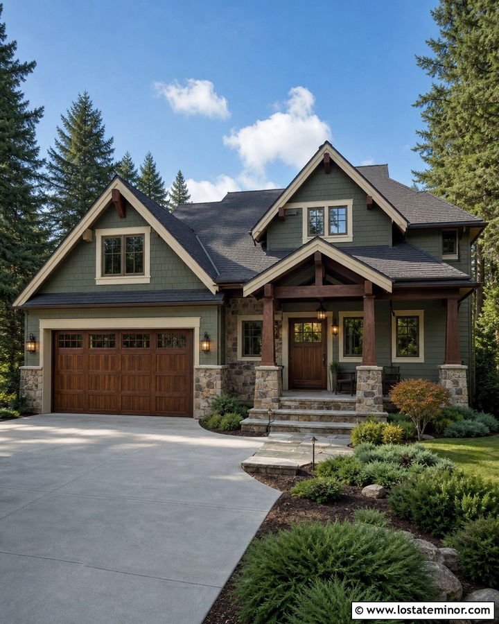 Sage Green House With Walnut Garage Door - 30 Sage Green House Design With Garage Door Ideas