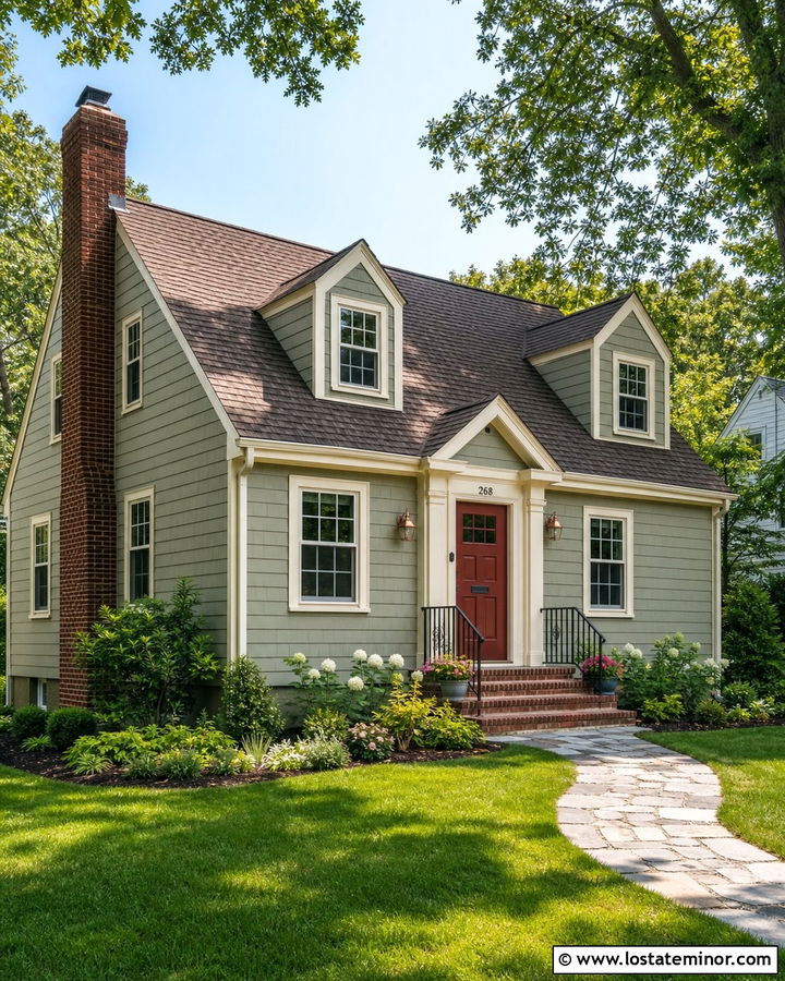 Sage Green House With Warm Cream Trim - 30 Sage Green House Design With Trim Ideas