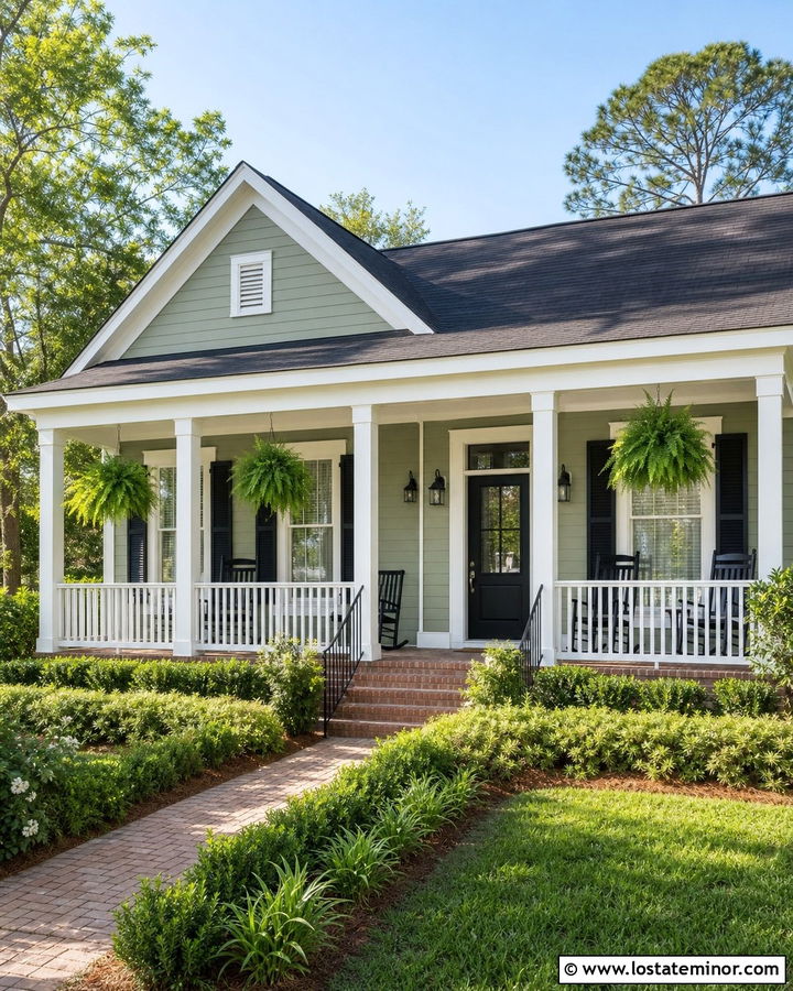 Sage Green House With White Beadboard Porch Ceiling - 30 Sage Green House Design With Porch Ceiling Ideas