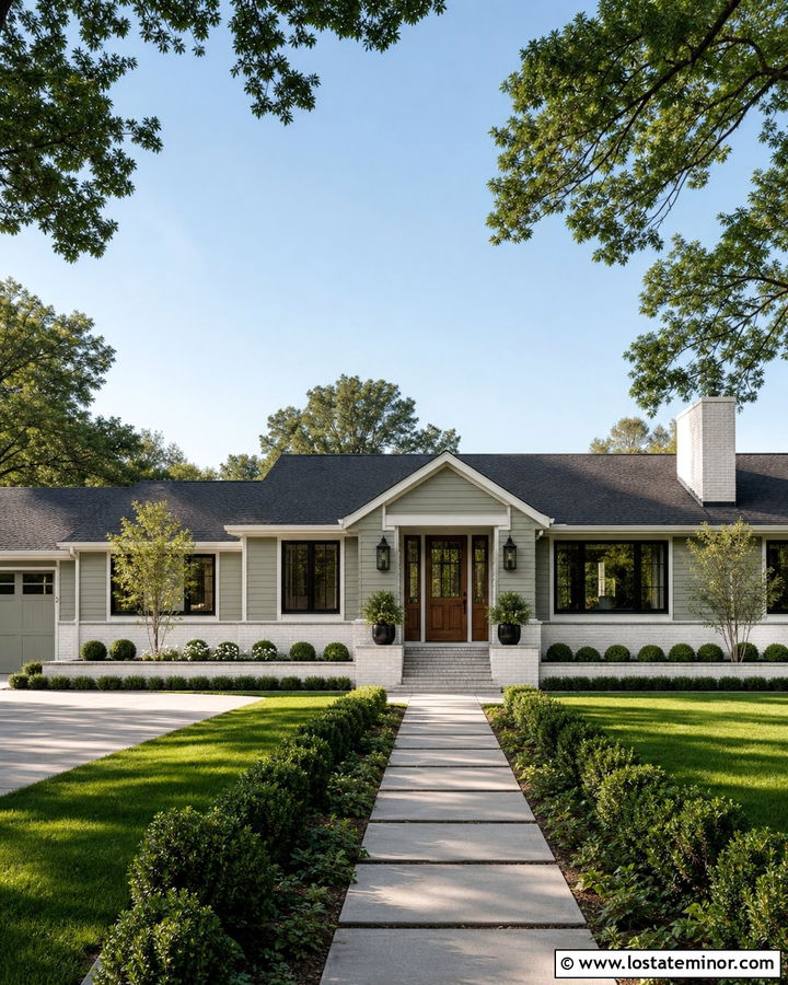 Sage Green House With White Brick Accents - 30 Sage Green House Design With Accents Ideas
