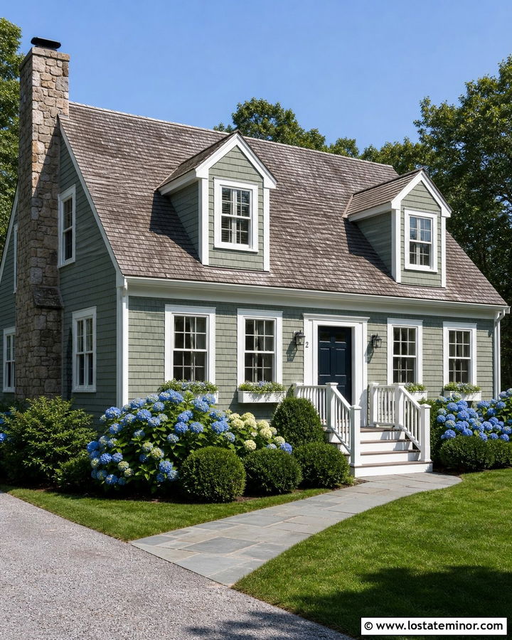 Sage Green House With White Divided Light Window Frames - 30 Sage Green House Design With Window Frames Ideas