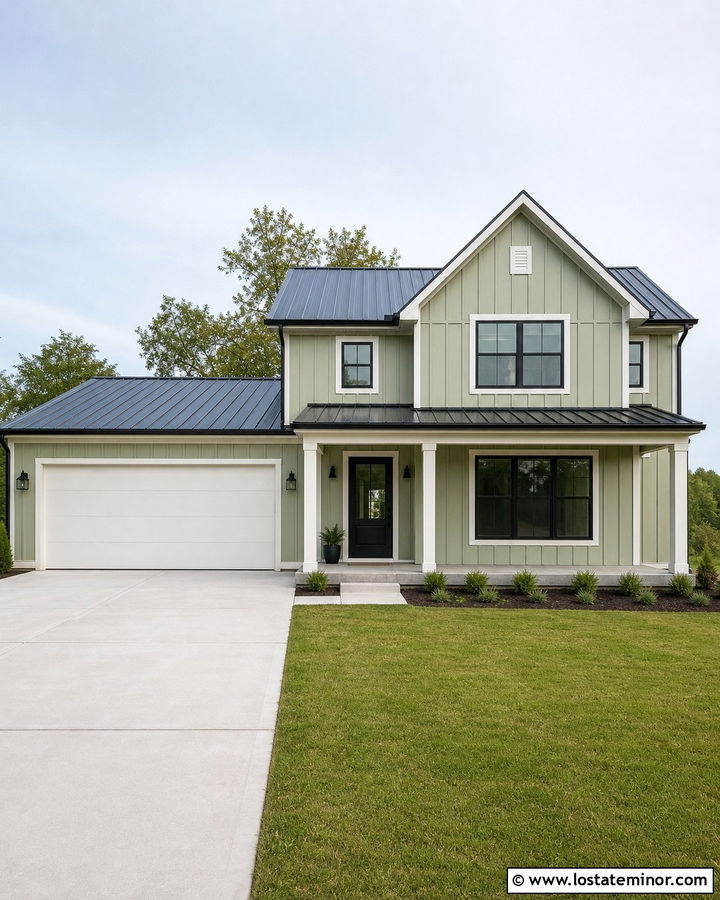 Sage Green House With White Flush Garage Door - 30 Sage Green House Design With Garage Door Ideas