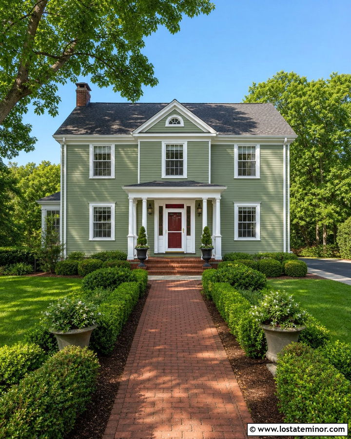 Sage Green House With White Full View Storm Door - 30 Sage Green House Design With Storm Door Ideas