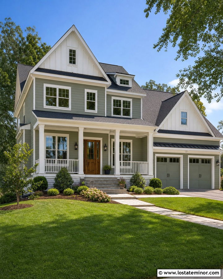 Sage Green House With White Gables - 30 Sage Green House Design With Gables Ideas