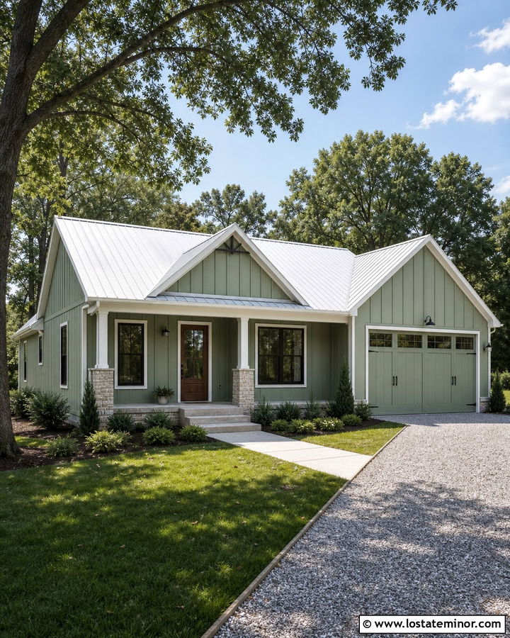 Sage Green House With White Metal Roof - 30 Sage Green House Design With Roof Ideas