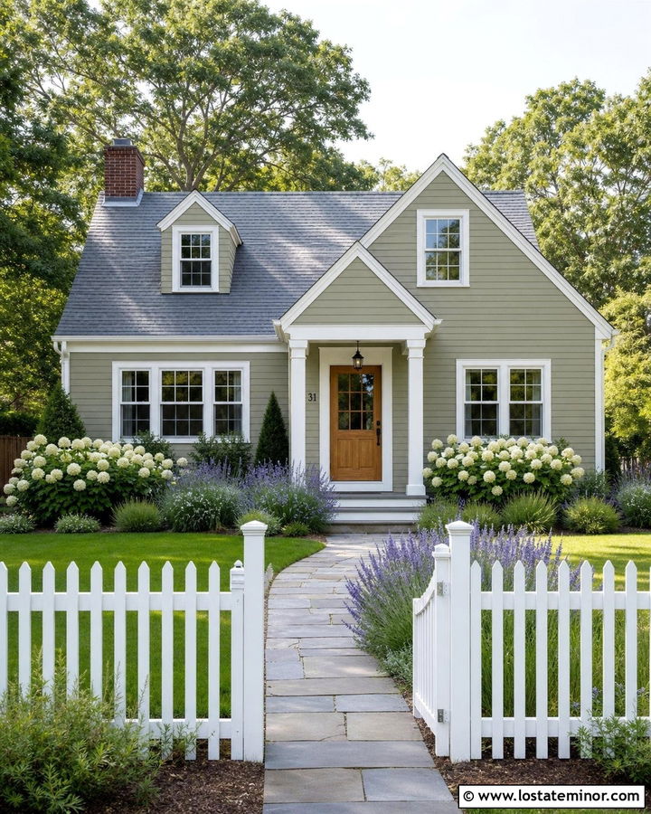 Sage Green House With White Picket Fence - 30 Sage Green House Design With Fence Ideas