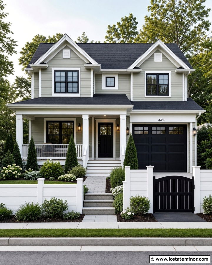 Sage Green House With White Privacy Fence - 30 Sage Green House Design With Fence Ideas