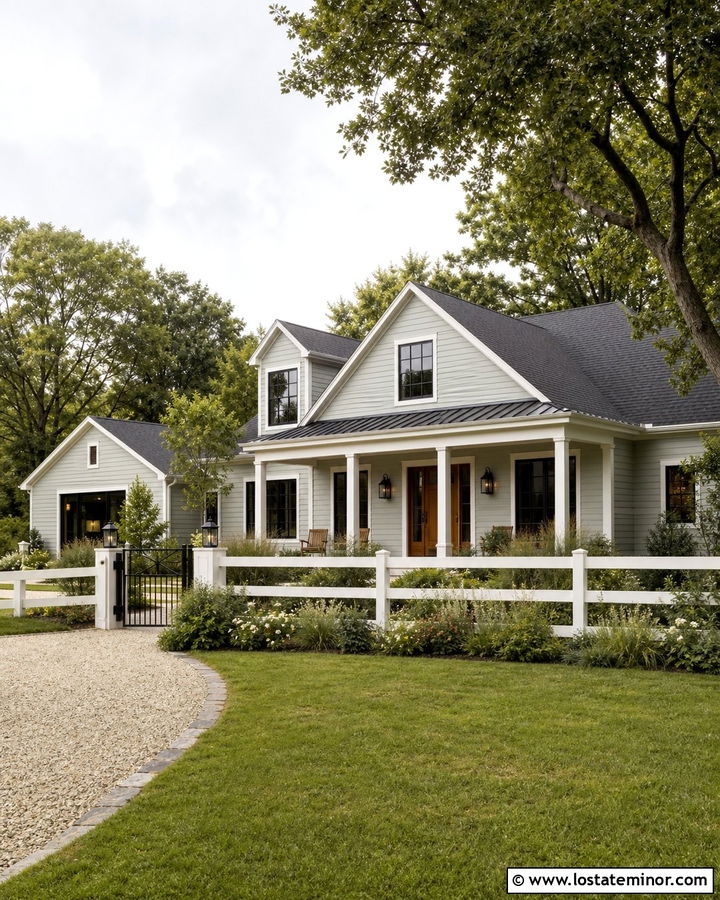 Sage Green House With White Rail Fence - 30 Sage Green House Design With Fence Ideas