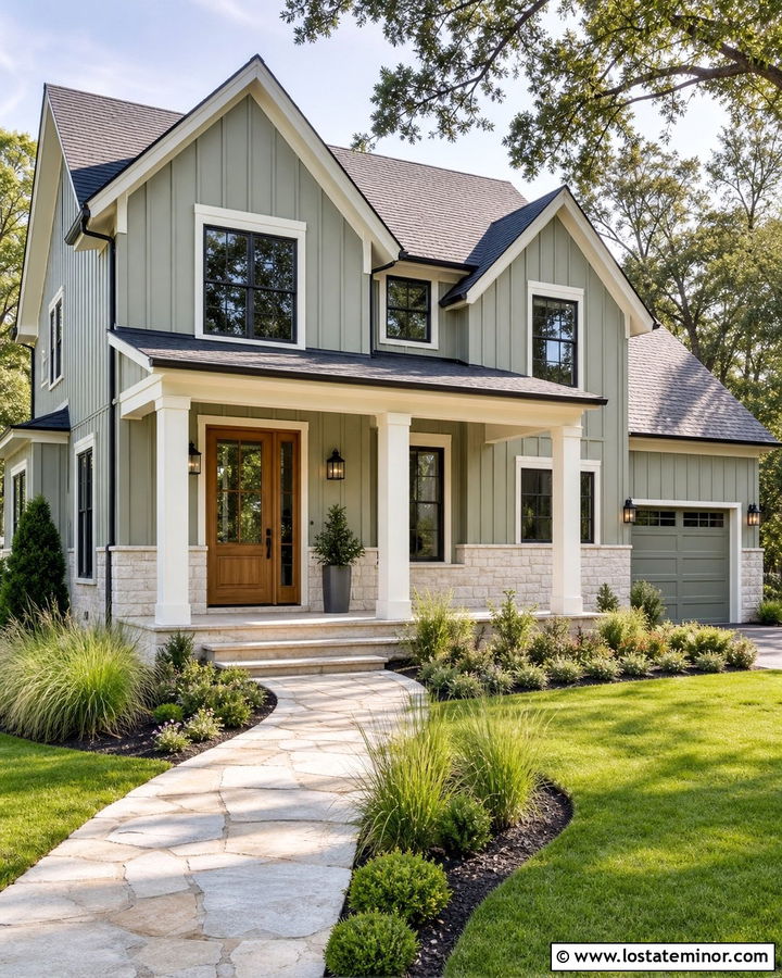 Sage Green House With White Stone Wainscoting - 30 Sage Green House Design With Wainscoting Ideas